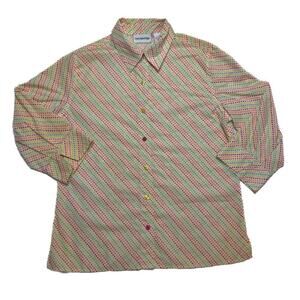 Breckenridge Vintage Polka Dot Shirt Button Up Multicolor 3/4 Sleeve Women's S
